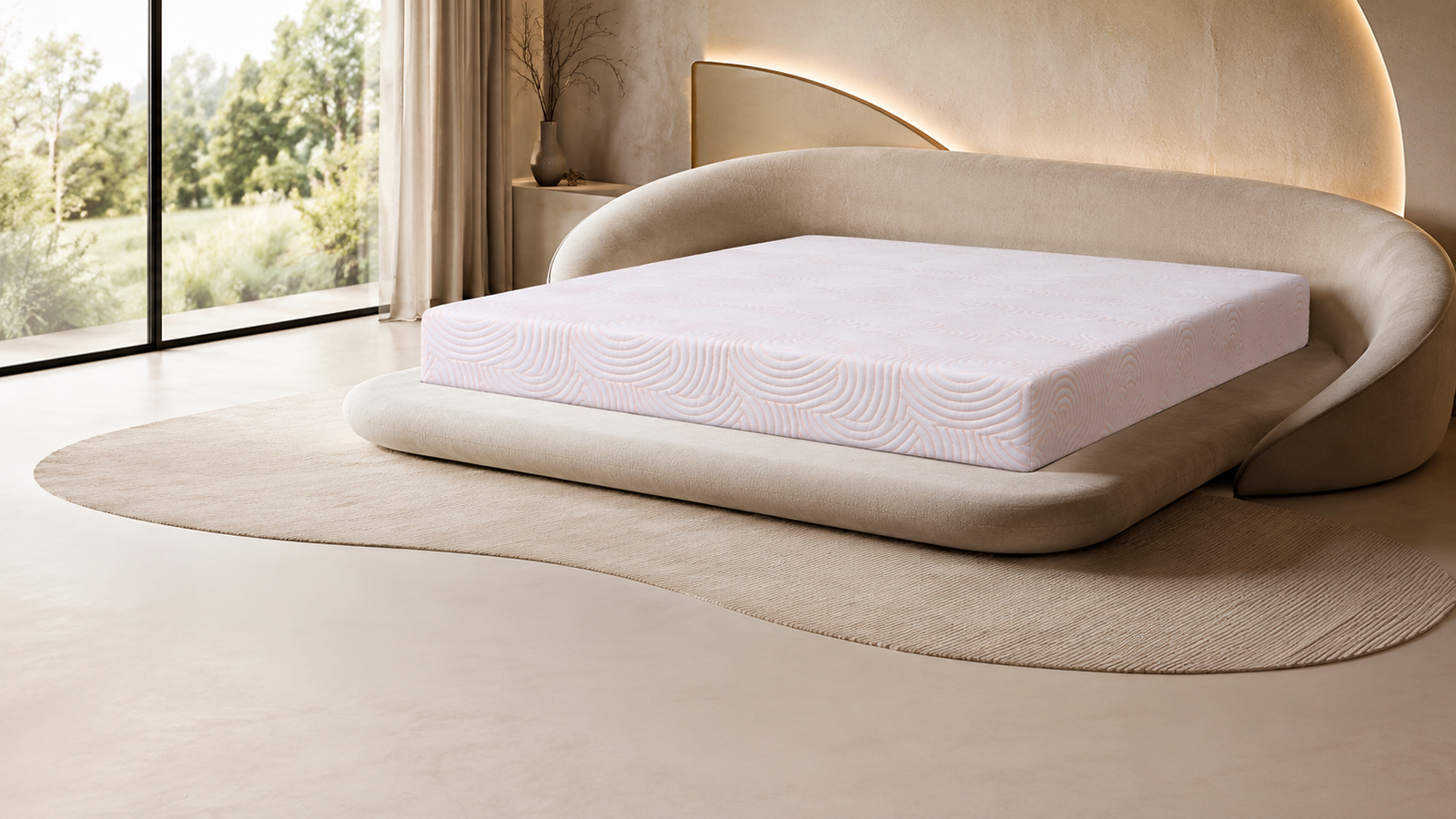 The Nube mattress in a soft, airy bedroom