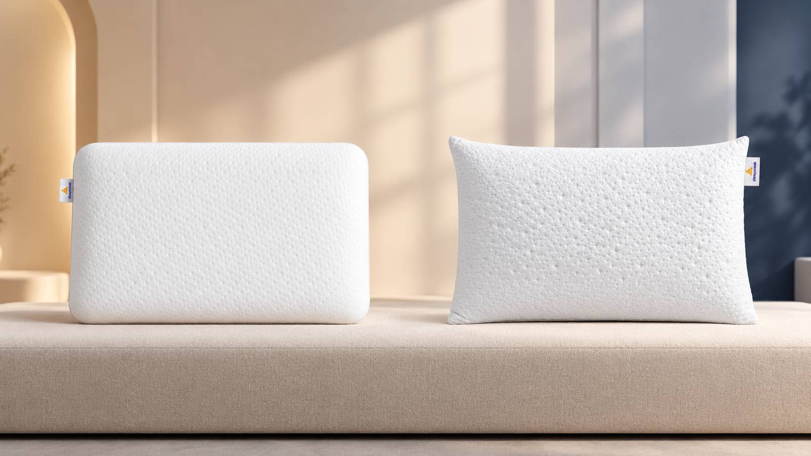The memory foam and latex pillows side by side
