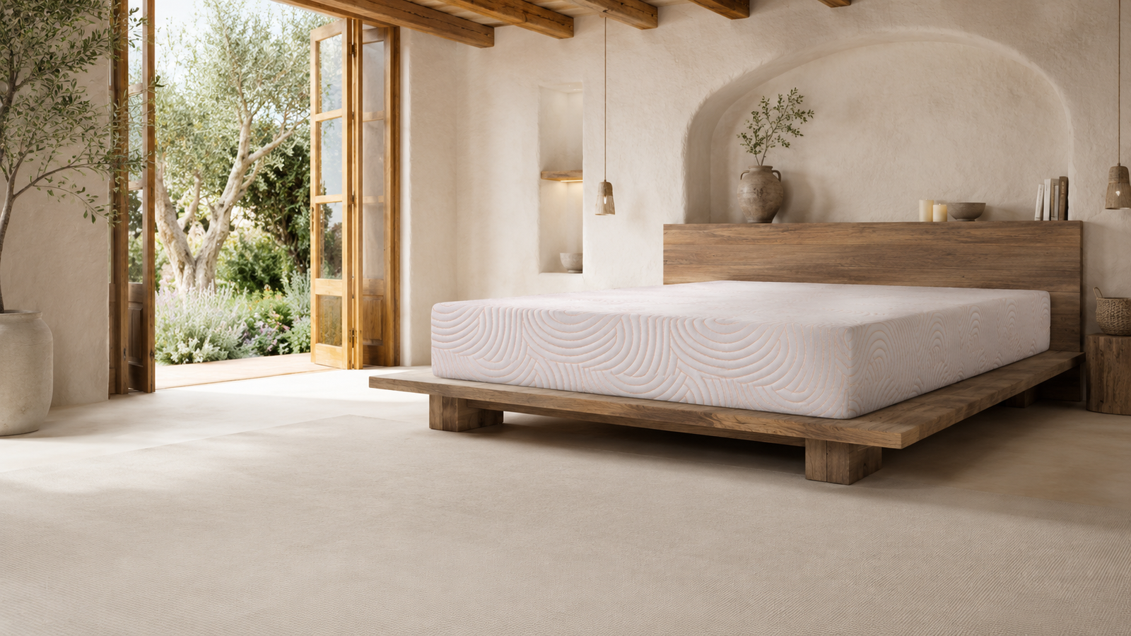 The Tres mattress in a bright, calm bedroom